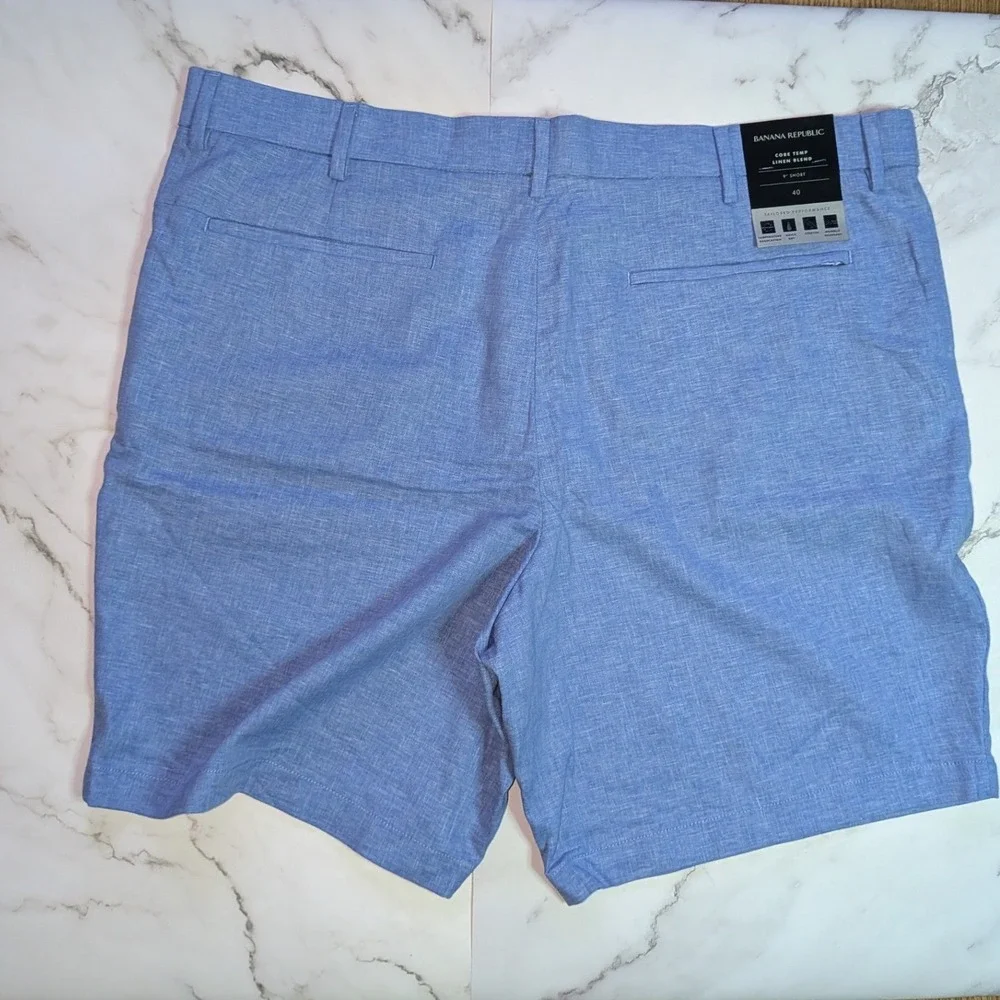 Banana Republic Core Temp Linen Blend 9 Inch Shorts Blue Mens 40 NEW